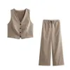 Taop Za 2024 Early Spring Product Women's Fashion and Casual Vneck Slim Fit Vest Panel Design Wide Leg Pants Set 240102