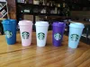 Starbucks tumbler 24oz 16oz/710 ml mugg plast återanvändbar klar dricka platt botten kopp pelare form lock halm bardian dhl 100 st