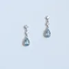 French Court Style Ins Blue Water Drop Earrings for Women's Forest Style Enkelt och utsökt temperament med Diamond Tassel örhängen