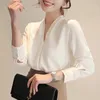 Bluzki Blusas Mujer de Moda Kobiety Koszule długie rękaw Solidny biały szyfonowy ubrania bluzki biurowej i 240102