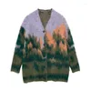 Mulheres Malhas Mulheres Contraste Tie Dye Mohair Cardigan Casual Solto Manga Longa Único Breasted Malha Feminino Top Outono Moda Senhora Outwear