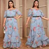 Abbigliamento etnico 2024 Summer Women Maxi Dress Off spalla Stampa floreale Boho Kaftan Plus Size 4XL Manica corta Abito lungo da festa Abaya musulmano