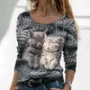 Kadınlar pamuk sweatshirt kazak uzun kollu dişi kedi grafik 3d baskı tişört sokak moda büyük boy kıyafetler 240102