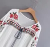 Spring Autumn Fashion Ethnic V Neck Viscose Floral Embroidery Blouse Women Long Sleeve Pullover Shirts Blouses Tops 240102