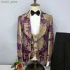 Mäns kostymer blazers blommor tryckta män passar 3 stycken smal fit mode sjal lapel jacka västbyxor set prom party affärs lyxguld män tuxedos q230103