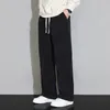 Pantaloni da uomo autunno inverno coulisse solido elastico a vita alta casual gamba dritta ampia zazzera moda lunga