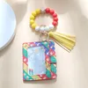 Keychains Sansango Silicone Bead Armband Läderkort Bag Wristlet Keychain Pärled Tassel Wallet Bangle smycken