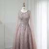 Party Dresses Luxury Dubai Green Arabic Evening Dress With Cape Sleeves Pink Plus Size Women Wedding Guest Gown Vestido De Mujer