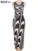 Casual Kleider Oansatz Sommer Mode Streetwear Maxi Bodycon Vestidos Zebra Gestreiften Kleid Frauen Ärmellose Dünne Stretchy