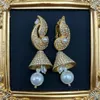 Boucles d'oreilles Qingdao Vintage mi-ancien gland perle lumière luxe strass géométrique plaqué or mode Standard oreille pince