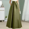 Skirts Faux Satin Skirt Elegant Vintage Maxi With High Waist Pockets For Women A-line Floor Length Solid Color Autumn