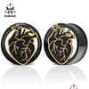 Plugs & Tunnels Kubooz Stainless Steel Black Gold Heart Ear Tunnels Gauges Plugs Piercing Earring Body Jewelry Stretchers Expanders W Dhfi3