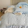 Conjuntos de cama estilo coreano seersucker dobras conjunto de algodão lavado folha plana/saia de cama conjunto de capa de edredão (1.5/1.8/2.0m tamanho 4pcs 7 cores)