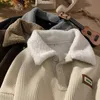 Korean Corduroy Polo Neck Hoodies Mens Autumn and Winter Plus Velvet Padded Wool Coat Couple Sweatshirt 240102