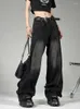 Damenjeans Restore Ancient Ways American Gexinggao Steet Washed Retro Fashion Stitching Silhouette Wide-Leg-Hose für Männer und Frauen