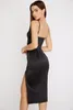 Casual Dresses Suninheart Elegant Summer Sain Dress Black Spaghetti Strap Bodycon Sexy Slit Club Party 2024 Women Clothing