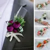 Dekorativa blommor Orange Artifical Rose Boutonniere Wrist Corsage Bridesmaid Groom Wedding Accessories Groomsmen