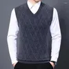 Men's Sweaters Warm Wool Knit Vest 2024 Autumn Winter Casual V-Neck Waistcoat Sleeveless Pure Cashmere Plaid Sweater