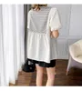 Koreanischen Stil Gestreiften Patchwork ONeck Puff Sleeve Mutterschaft Shirts Lose Mode Schwangere Frau Blusen 240102