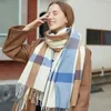 Scarves Fashion Winter Scarf Luxury Fluffy Women Thicken Warm Plaid Wraps Female Designer Men Large Shawl Long Tassel