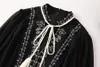 European and American women's clothes 2024 spring new Stand collar Long sleeve embroidery fringe fashion Pleated dress XXL