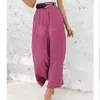 Frauen Hosen Sommer Baumwolle Leinen Solide Colo Lose Für Frauen Casual Hohe Taille Breite Bein Mode Damen Hosen Pantalon 25300