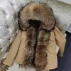 MAOMAOKONG Winter Kleding Vrouwen Natuurlijke Bontjas Echte Wasbeer Bontkraag Parka Verwijderen Nepbont Voering Warme Dikke Korte Jas 240102