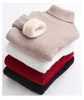 Barn vadderad tröja Autumn Winter Kids Turtleneck Knitwear Pullovers Baby Cotton Top Clothing Solid varm botten Skjorta 240103
