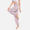 Aktiva byxor med logotyp Lu Women's Drawstring High midja Yoga Löst tröjor Casual Fitness Suit