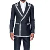 Erkekler Klasik Erkekler Çifte Bravatalı Damat Düğün Smokin 2 Parçası Setler Erkek Prom Blazers Hombre Slim Fit Costume Homme