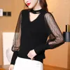 Blouses pour femmes Mode Dentelle Gaze Épissé Blouse Femme Vêtements Demi-Col Haut Découpé Printemps Automne Chaîne Couleur Unie Tout-match Lâche