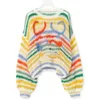 Women Sweters Projektantka Sweter mody damski Ten sam amerykański Sweter Rainbow Sweter Kobiety luźne swobodne lucie w Sweter cienki kolor dzianiny z paski z6