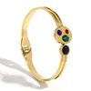 Bangle luxo pulseiras de aço inoxidável pulseiras colorido disco incrustado pedra de concha para mulheres unisex charme pulso jóias presentes pulseras