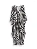 Damen-Badebekleidung EDOLYNSA Schwarzer V-Ausschnitt Zebrastreifen Böhmischer bedruckter Urlaubskaftan Damen Langer Badeanzug Cover Up Strandkleid Q1297