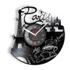 Clocks Paris Eiffel Tower Vinyl Longplay Record Wall Clock Romance Home Decor Vintage Clock Wall Watch French Architecture Wall Art H1230