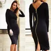 Casual Kleider Sexy Back Zip Langarm Kleid Bleistift Bodycon Dame Vestido De Renda Herbst