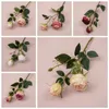 Flores decorativas Doble cabeza Borde quemado Rosas delicadas Rama Seda Artificial Decoración de la boda Flores Navidad Rosa con hojas