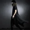 Idopy Korean Fashion Men's Punk Style Black Hoodie Hip Hop Long Cardigan Gothic Sweatshirts Cape Cloak Oregelbundet hem 240103