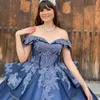 Royal Blue Off the Shoulder Ball Gown Quinceanera Dress Shiny Applique Lace Beading Tull Corset Sweet 16 Vestidos 15 De XV Anos