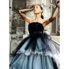 Party Dresses Chic Wedding Dress Strapless Black And White Tulle Prom Layered Puffy Ball Gown With Train Customized Evening