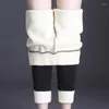 Pantalones de mujer Cordero de invierno con parte inferior con cintura alta, forro polar delgado y engrosado con pies extra gruesos, carga negra, estilo coreano para mujer