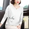 T-shirts voor dames Lente en herfst Trui Ronde hals PlantFlowers Gedrukt Effen T-shirt met lange mouwen Onderlaag Mode Casual Tops