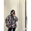 Jaquetas femininas ce23 outono/inverno carta artesanato impressão interior camo padrão moda casual solto casaco de algodão