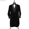 Men's Suits Blazers 2023 Long Burgundy Velvet Smoking Jackets Black Shawl Lapel Formal Tuxedos Loose Vintage Retro Party Prom Suit Blazer(1 Jacket) Q230103