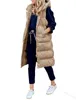 바지 여성 코트 단색 후드가있는 긴 면화 재킷 조끼, 캐주얼 패션 싱글 브레스트 포켓 단색 가을 겨울