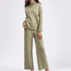 Kvinnors tvåbitar byxor Kvinnor Turleneck Toppar bred benbyxa Set Casual Long Sleeve Sweater Trouser Suit Loose Cozy Loungewear