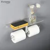 Avapax Mattschwarzer Doppel-Toilettenpapierrollenhalter, Badezimmerregal, Taschentuchspender 240102