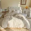 Zestawy pościeli francuskie bawełniane łóżko 4-częściowy zestaw 100 w stylu księżniczki koronkowy kwiatowy kołdra wysokiej klasy spódnica