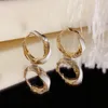 Hoop Earrings Twisted Small Black White Enamel Copper Ear Buckles Korean Fashion Minimalistic Modern Women's 2024