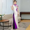 Etnisk kläder kinesisk klänning qipao sexig satin cheongsam elegant mandarin krage vietnam ao dai long classic vestidos klänning 12738